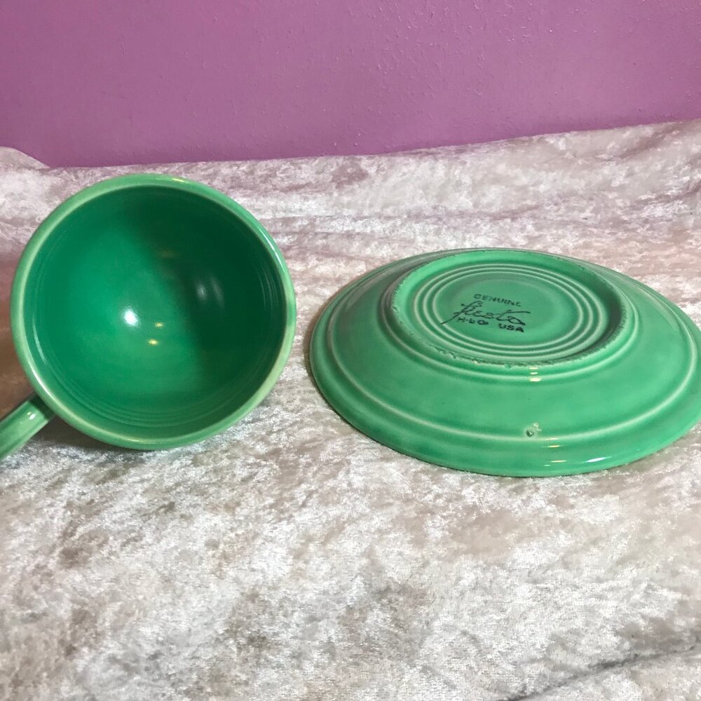 Vintage Fiesta Ware Light Green Cup and Saucer Set Homer Laughlin GUC Retro Rare - Picture 5 of 9